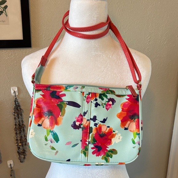 Source Unknown Handbags - Blue and Coral Floral Shoulder Bag